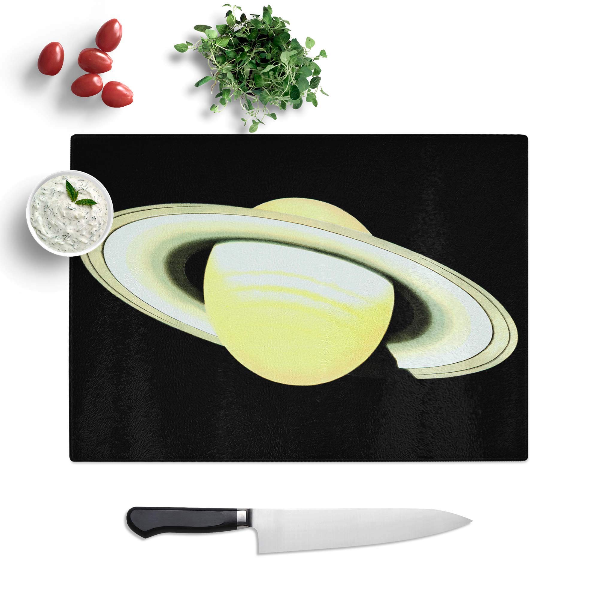 Glass Chopping Board - Planet Saturn by E. L. Trouvelot - Textured Worktop Saver Cutting Board - Heat Resistant, Shatterproof and Hygenic - 28.5 x 20 cm