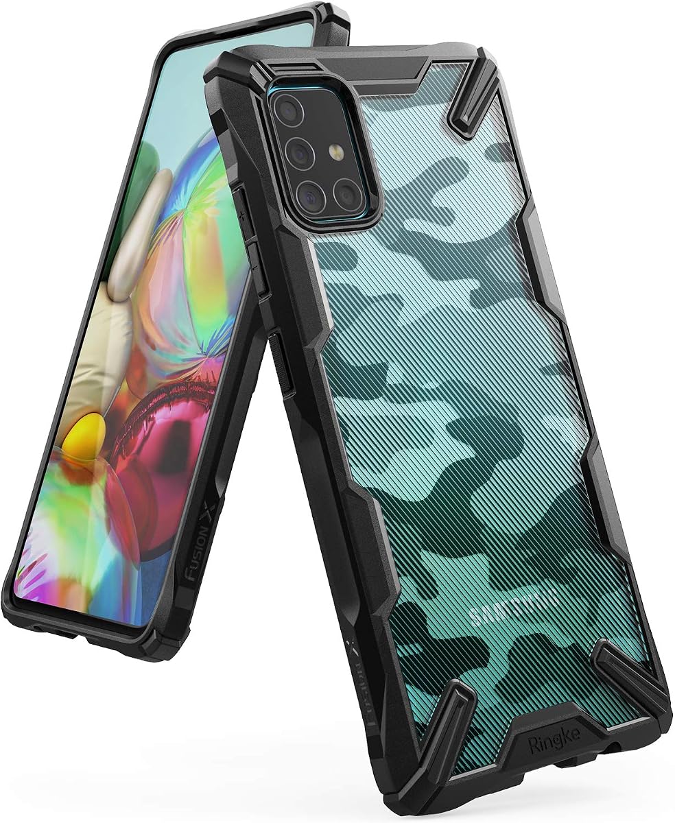 Ringke Fusion-X Compatible con Funda Galaxy A71, Diseño de Camuflaje Parte Trasera Resistente a los Golpes TPU Carcasa Resistente Parachoques (NO para Galaxy A71 5G) - Negro Camo