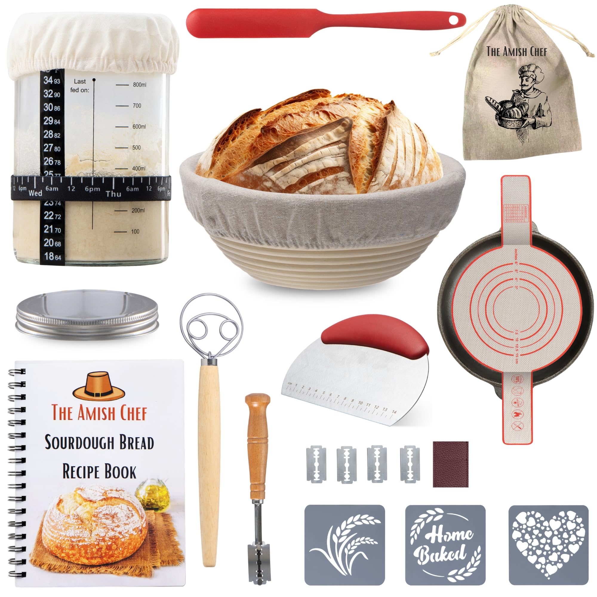 complete sourdough bread starter kit glass sourdough starter jar kit amp tons of sourdough baking supplies - sourdough starter kit includes sourdough jar banneton bread proofing basket amp more