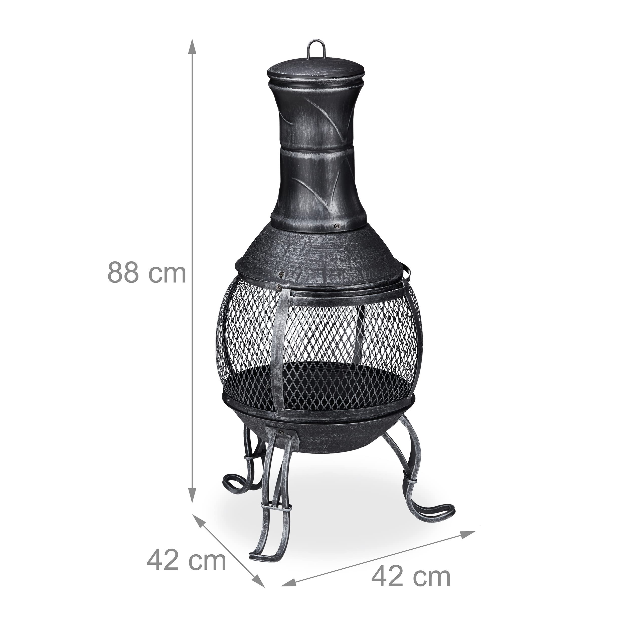 Forno Azteco Relaxdays Camino da Giardino HLP 88x42x42 Acciaio Argentato con Griglia Parascintille e Coperchio