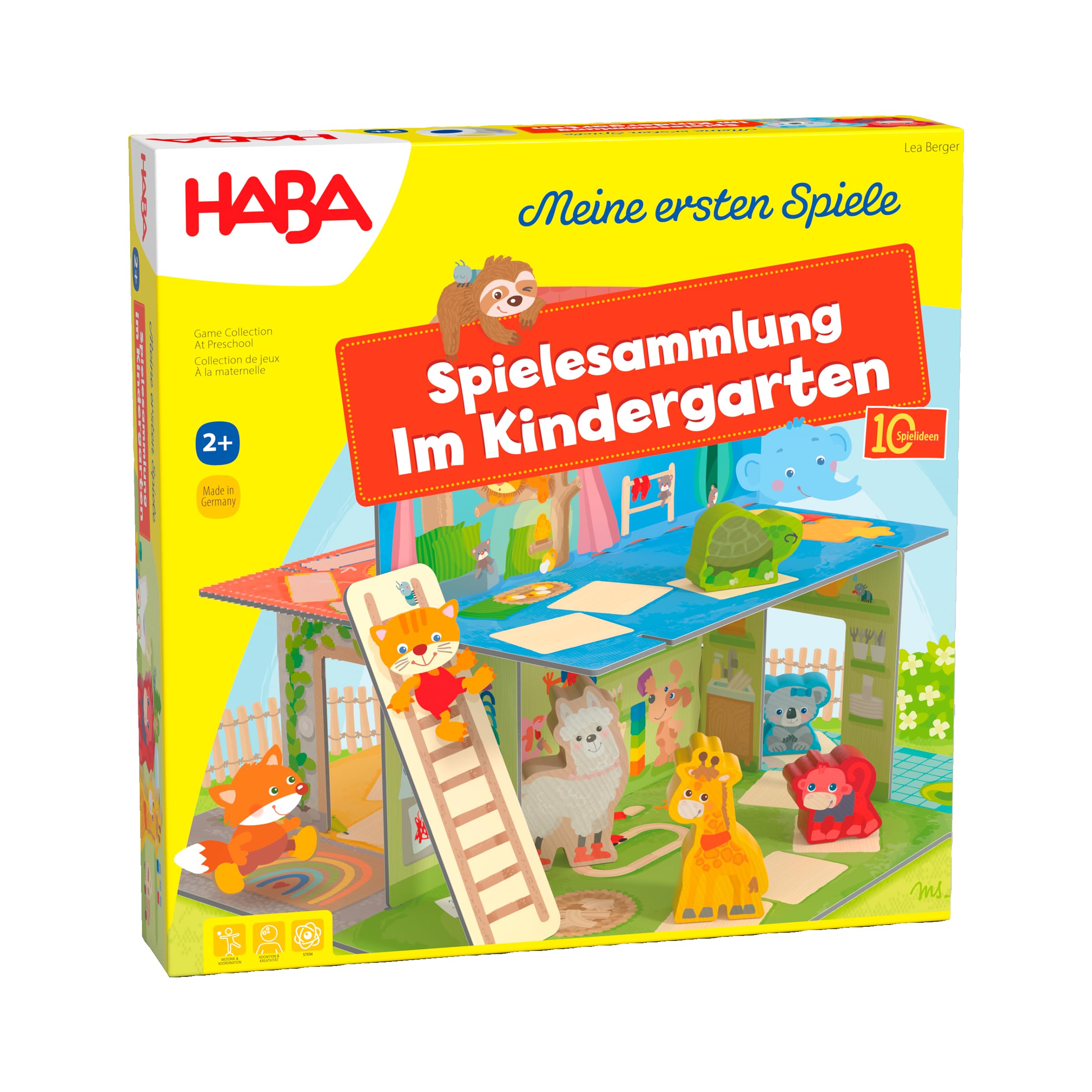 HABA Im Kindergarten Spielesammlung - 10 Abwechslungsreiche Spielideen - Großes 3D-Spielhaus mit 5 Holzfiguren - Ab 2 Jahren - Artikelnummer 2011718001