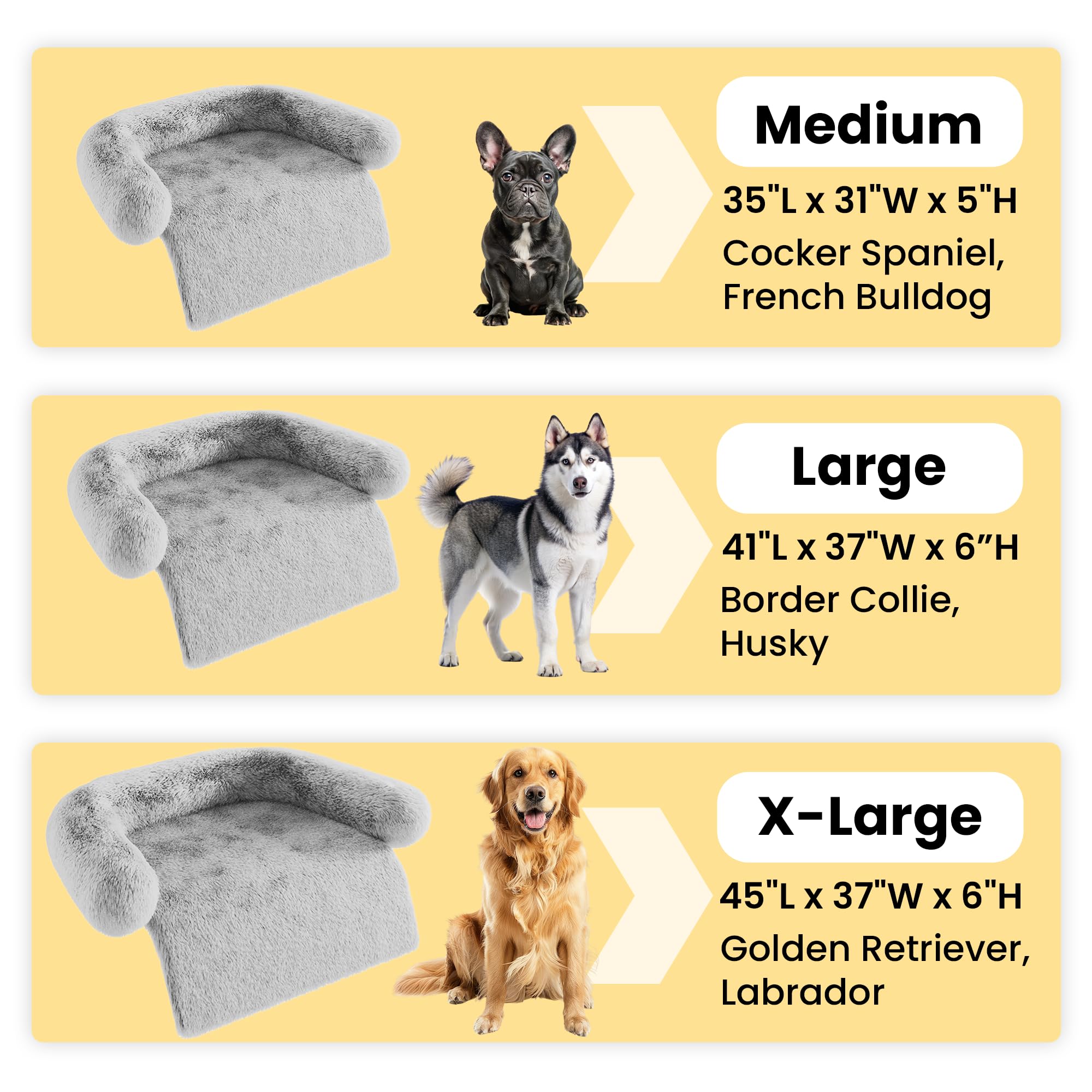 Codi Cama grande calmante para perro, tapete protector antiansiedad para perros XL, 45 x 37 x 6 pulgadas, lavable a máquina, esponjosa y acogedora con parte inferior antideslizante, color gris claro