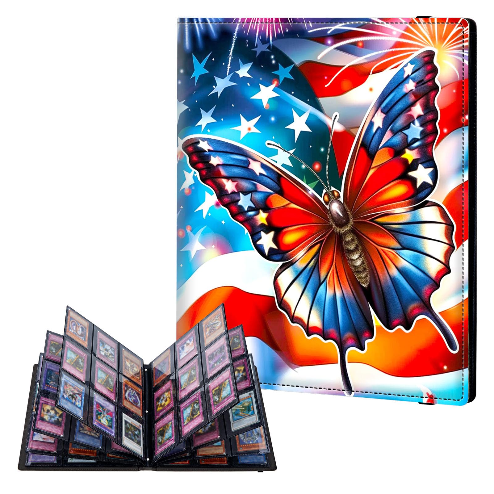 ETLKJVBL 9 Pocket Trading Card Binder, Card Collection Binder for TCG, MTG, Sports Cards, Baseball, American Flag Butterfly Trading Card Book Holder for Collectors, Top Loader Binder — image 1