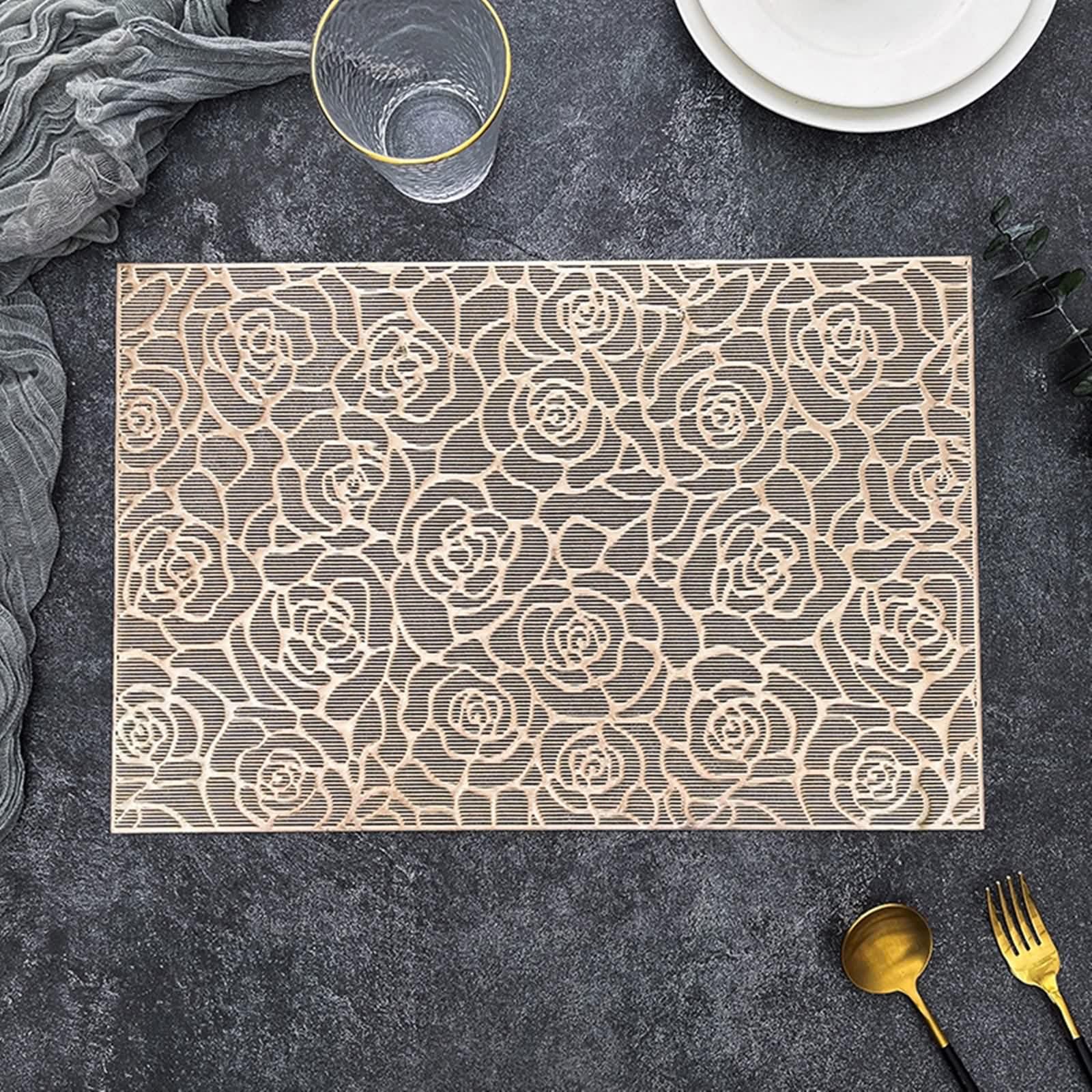 Gold Placemats, Placemats for Dining Table Lot de 6 Motif de Roses Creuses PVC Dessous de Table 30x45cm