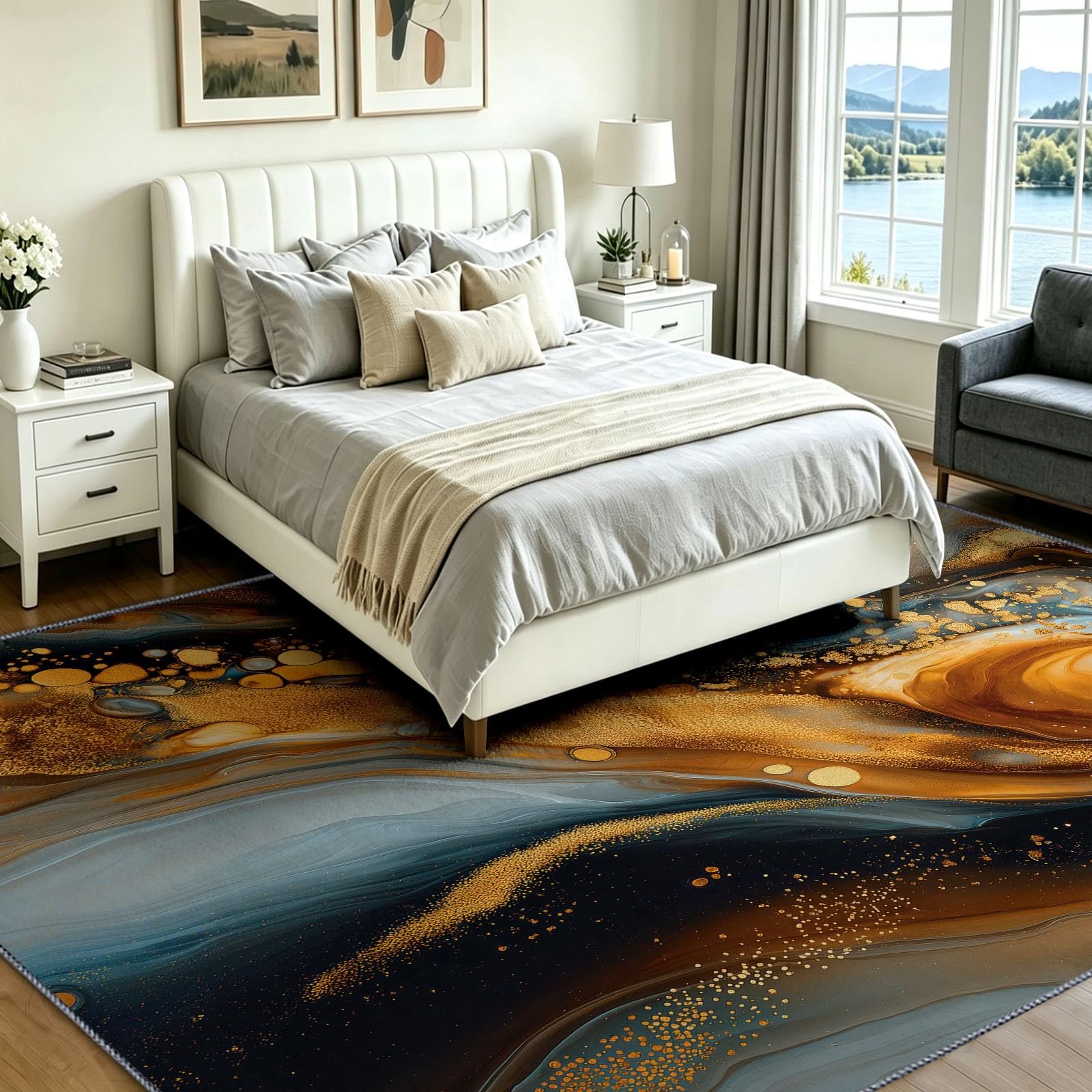 Générique Dywan 160 x 230 cm Wewnętrzny antypoślizgowy chłonny, łatwy do czyszczenia - Nowoczesny abstrakcyjny dywan, marmur falista artystyczna miękka mata podłogowa do sypialni, salonu, przedpokoju