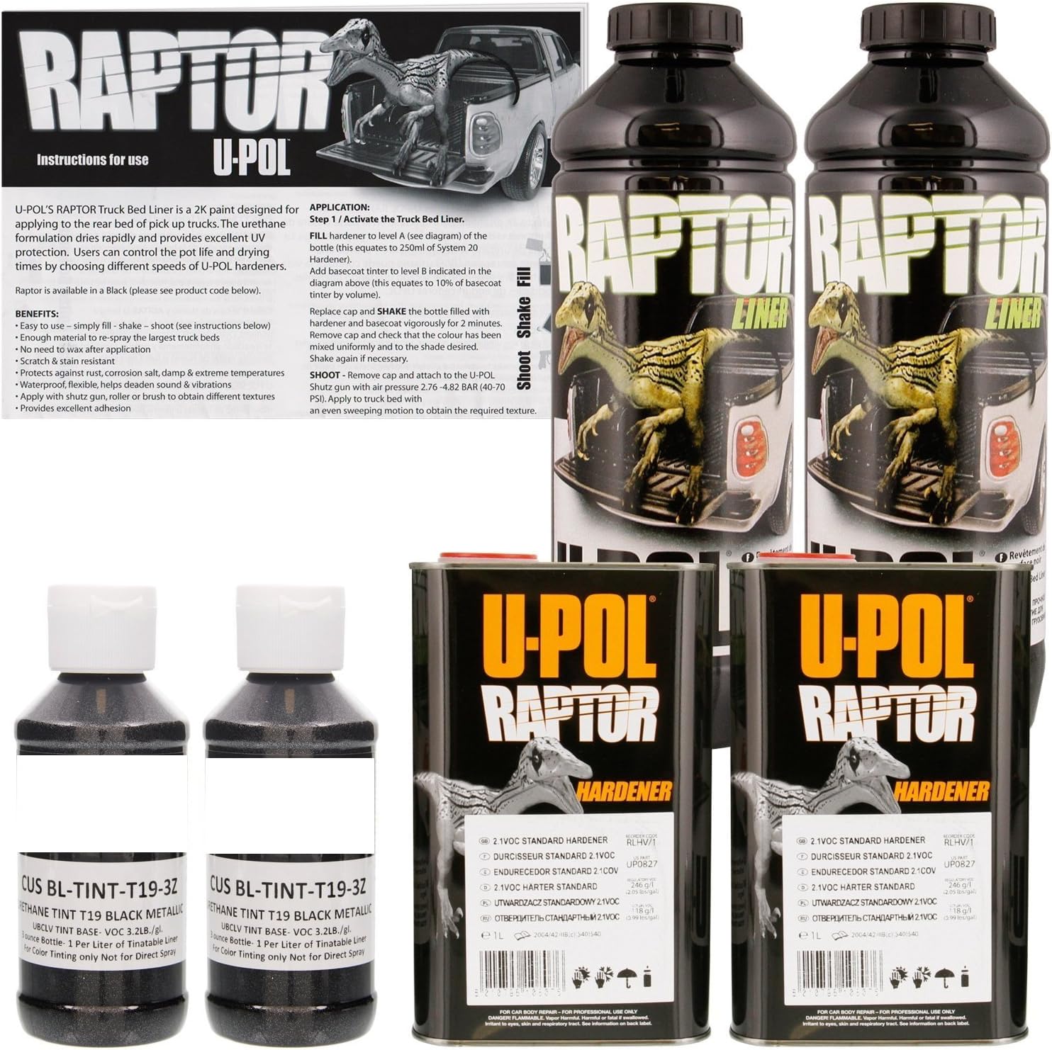 U-POL Raptor Black Metallic Urethane Spray-On Truck Bed Liner & Texture Coating, 2 Liters