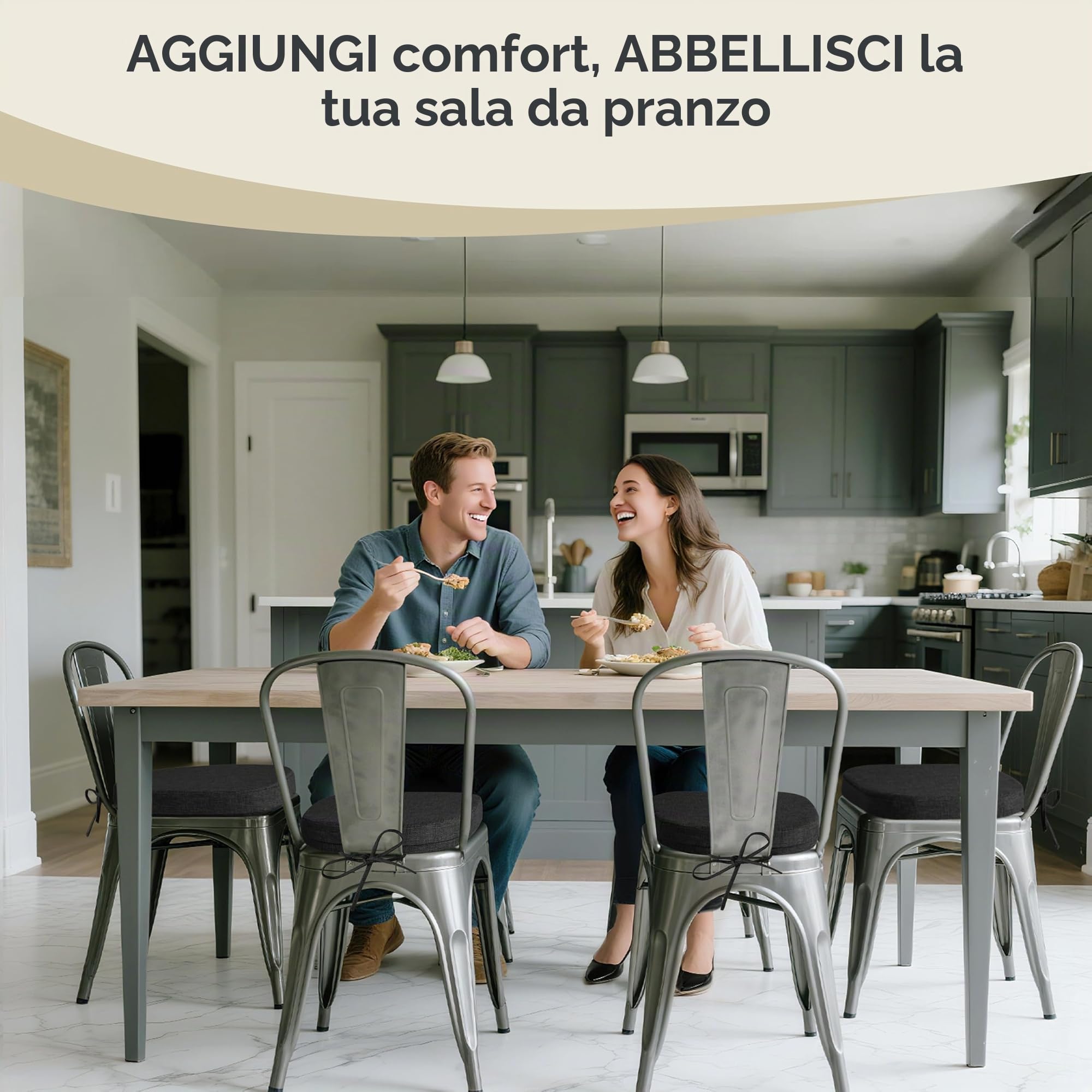 AddGrace Set di 6 cuscini per sedie da sala da pranzo in metallo 14x14 (35,6 x 35,6 cm) cuscini per sedie con lacci antiscivolo spessi con fodera testurizzata e sfoderabile nero