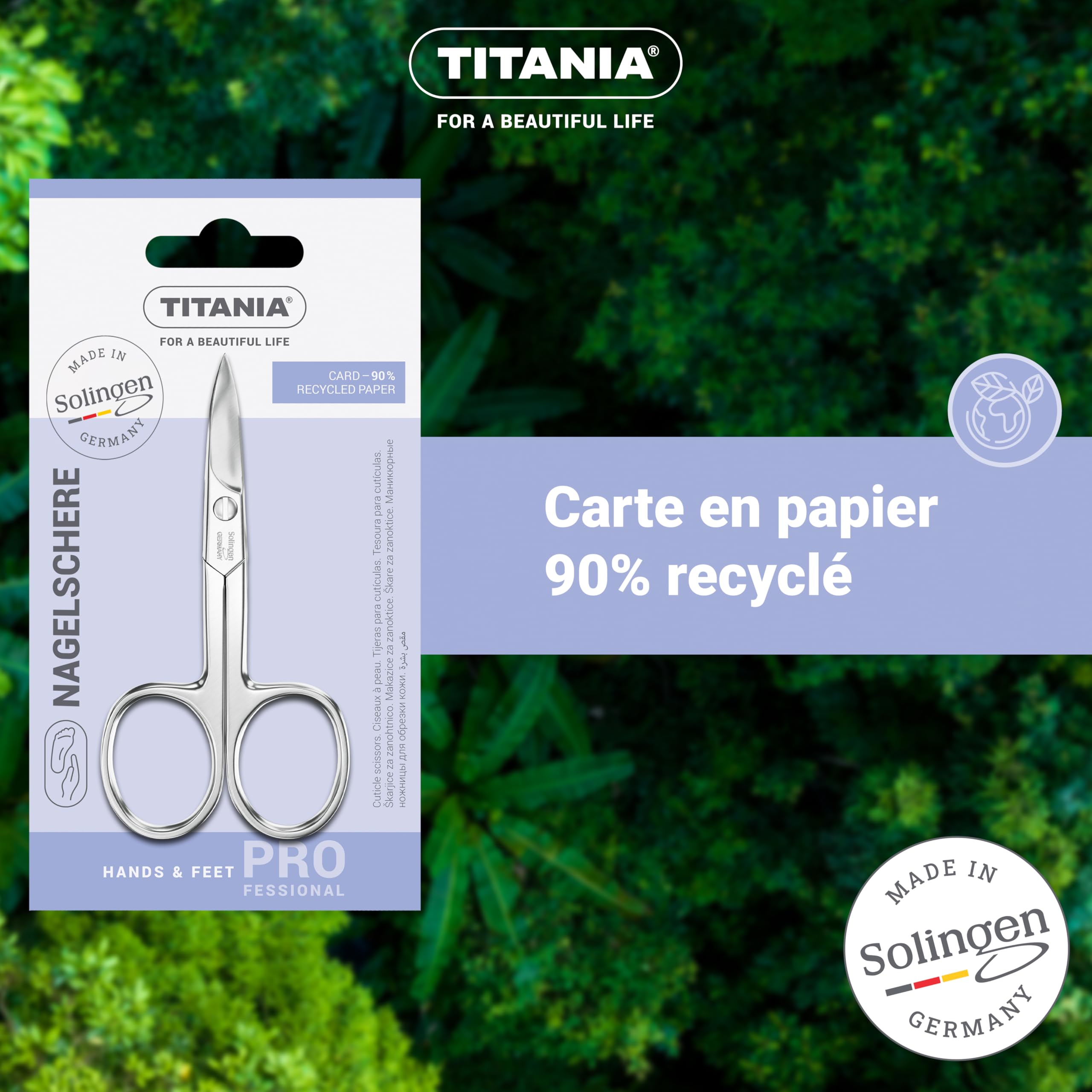 TITANIA Ciseaux à Ongles Solingen (9,5 cm) • Courbés et Extra Tranchants • Pour une manucure professionnelle • Acier au Carbone • Fabriqués en Allemagne