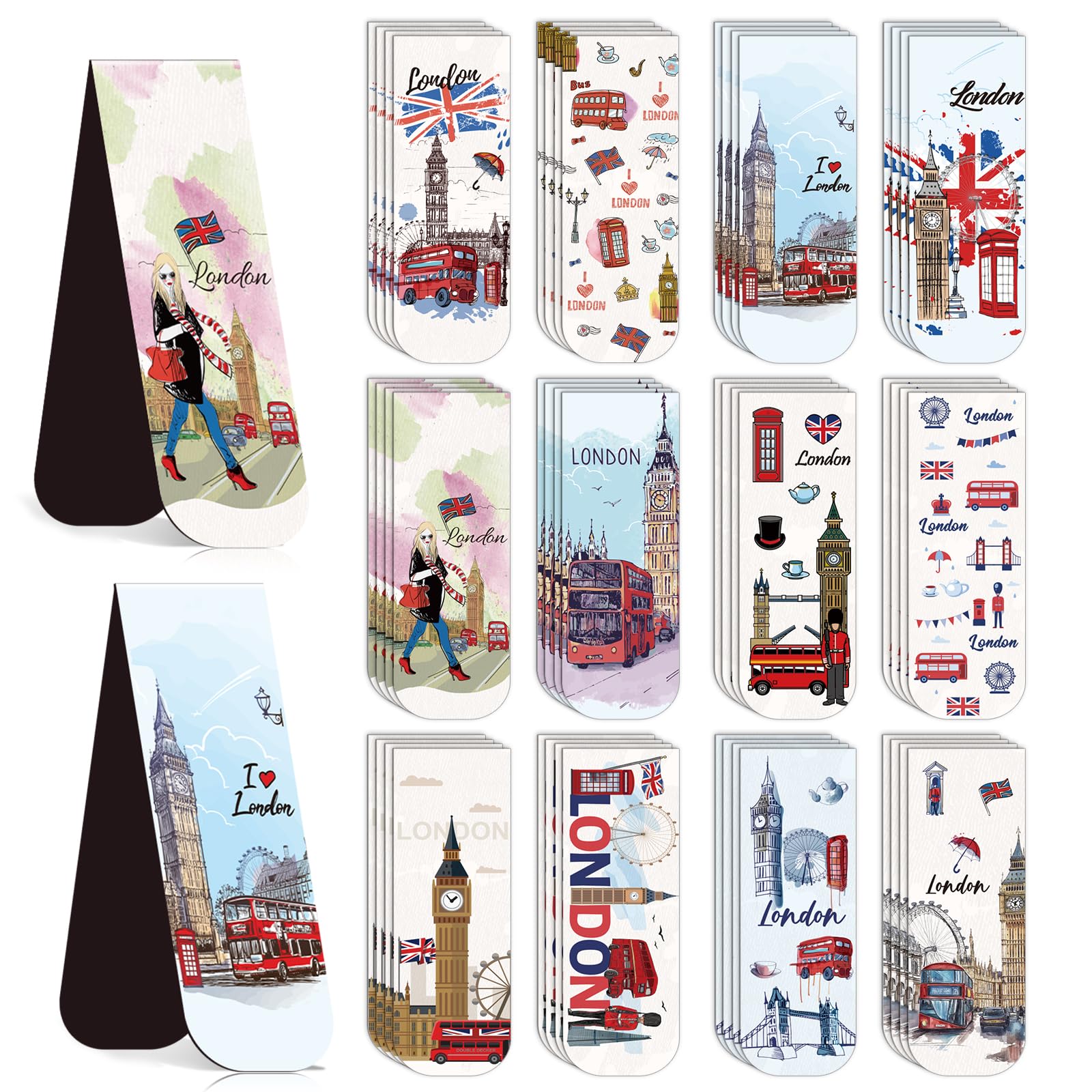 Wxiben London Magnetic Bookmark Gifts - 48PCS British Magnetic Bookmarks UK England Travel Book Marks Magnets Page Marker Clip for Women Travel