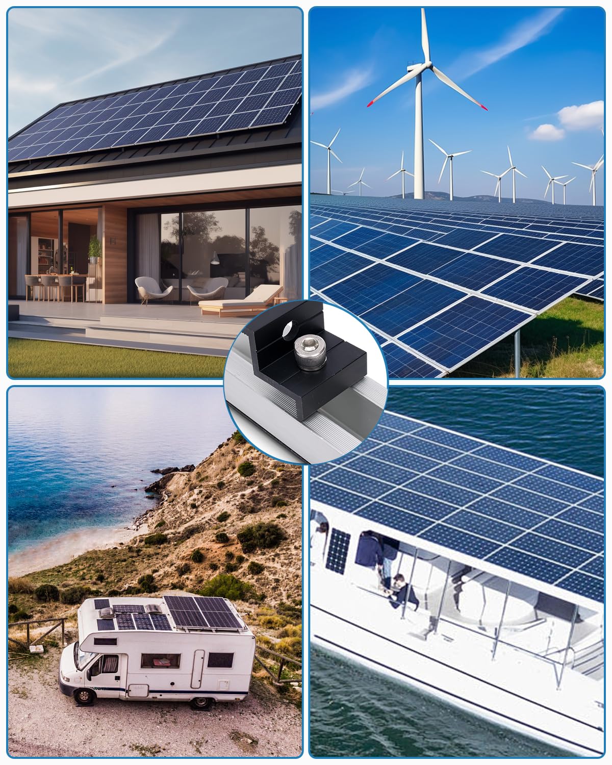 Kit di supporto solare per tetto in metallo 12cm,fissaggio pannelli fotovoltaici (30 – 35 mm) staffe a l per pannelli solari,Kit Staffe Fotovoltaico,Piastra per Tetto Piatto,per Camper Solare