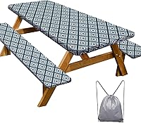 Vista 70 de Funda de mesa de picnic con fundas para bancos, elementos esenciales de camping, mantel de camping impermeable y a prueba de viento con bolsa