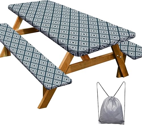 Miniatura 327 de Play Tailor - Mantel para mesa de pícnic con cubiertas para bancas, impermeable y a prueba de viento con bolsa de cordón, ajustable a mesas y bancas