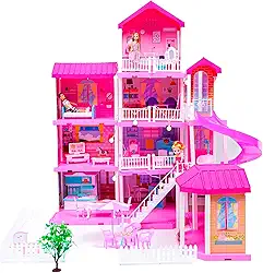 Casa de Bonecas dos Sonhos, 4 Andares, 91 cm, com 23 Móveis, 3 Bonecas e Acessórios