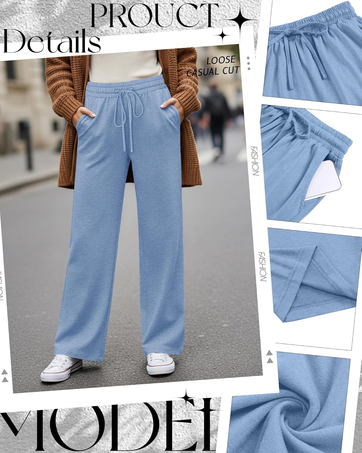 3 Pack Women's Wide Leg Yoga Pants, Casual Drawstring Sweatpants Elastic Waist Loose Lounge Pants with Pockets - Image 5