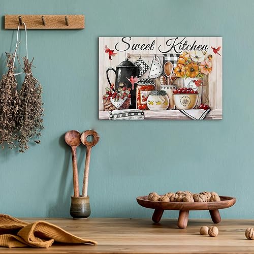 Miniatura 2 de Arte de pared de cocina de granja, imagen de letreros de cocina dulce, pintura enmarcada de flores de colibrí, impresiones en lienzo de cocina