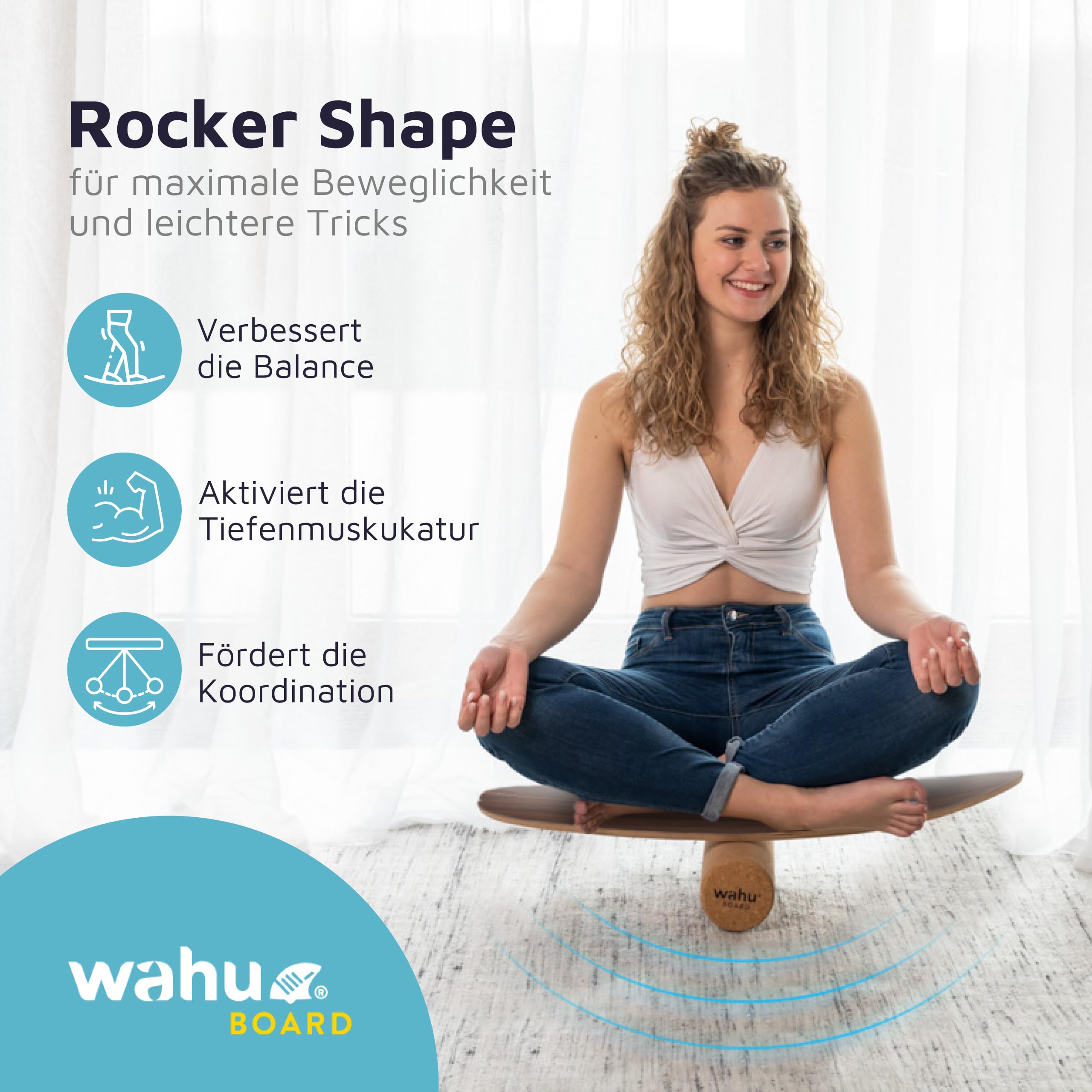 WAHU Balance Board - einzigartiges Board inkl. Halbkugel und Rocker Shape - Surf Balance Board - Gleichgewichtstraining für Kinder und Erwachsene - Board 100% Echtholz