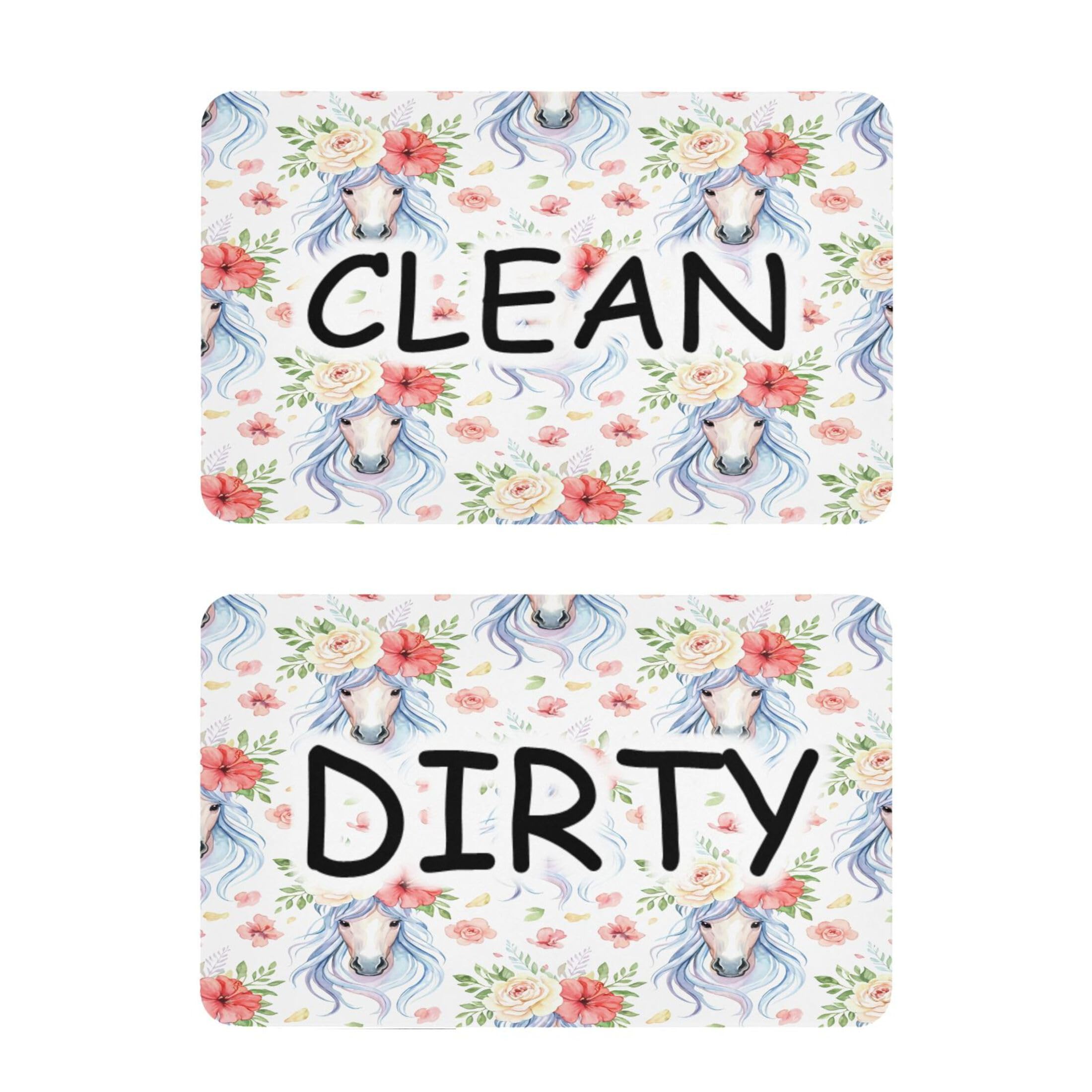 Kutsu Dishwasher Magnet Clean Dirty Sign Indicator, Horses Flowers Fridge Magnet, Easy to Read, 2 Pack