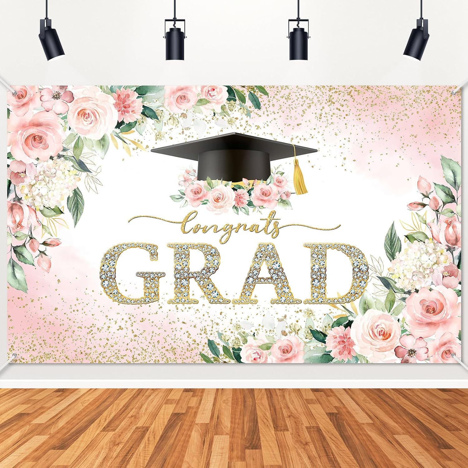 Avezano Pink Graduation Banner Pink Floral Congrats Grad Backdrop 2026 Floral Graduation Decorations Banner Photo Booth Props (6x3.6ft)