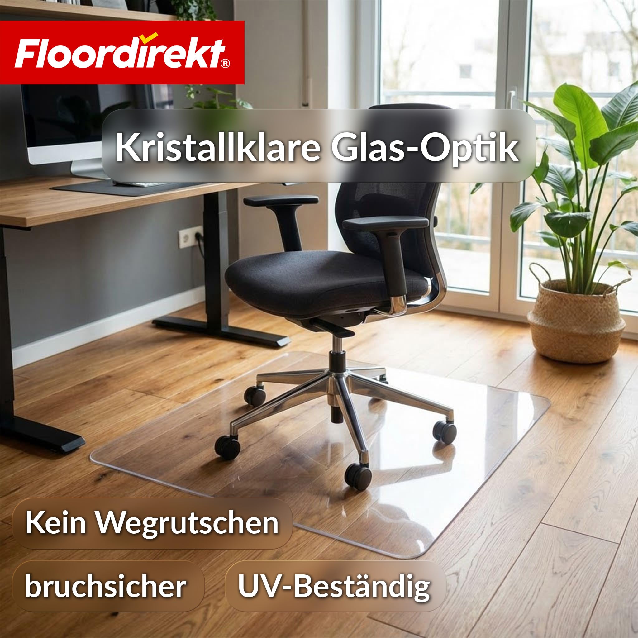 Floordirekt Bürostuhl Unterlage 80 x 118 cm - 5mm bruchsichere, transparente Bodenschutzmatte für Parkett, Laminat & Teppich - Bodenmatte, Bodenschutz, Unterlegmatte (Secura)