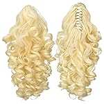 SWACC 12-Inch Short Screw Curls Claw Clip Ponytail Extensions Synthetic Clip in Drawstring Curly Ponytail Hairpiece Jaw Clip Hair Extension (Light Blonde-613)
