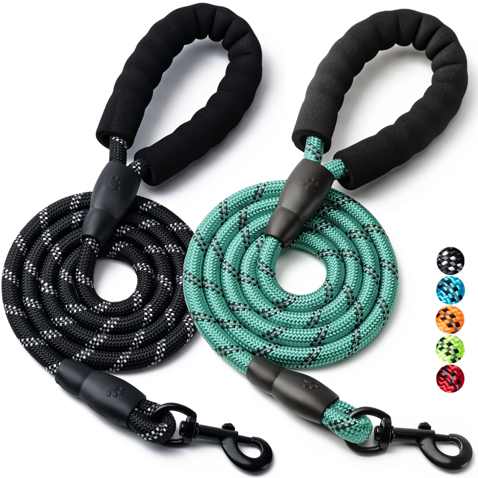 2 Pack Dog Leash,Heavy Duty Nylon Rope Pet Leashes(6FT-1/2,Black/Turquoise)