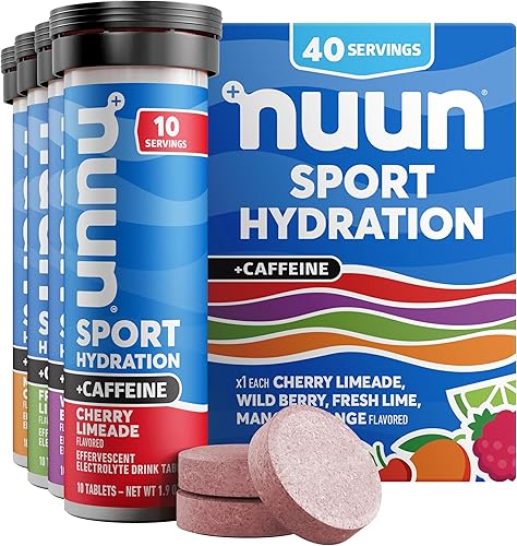 Nuun Sport + cafeína - Tabletas de electrolitos para una hidratación proactiva, caja de sabor mixto, paquete de 4 (40 porciones)