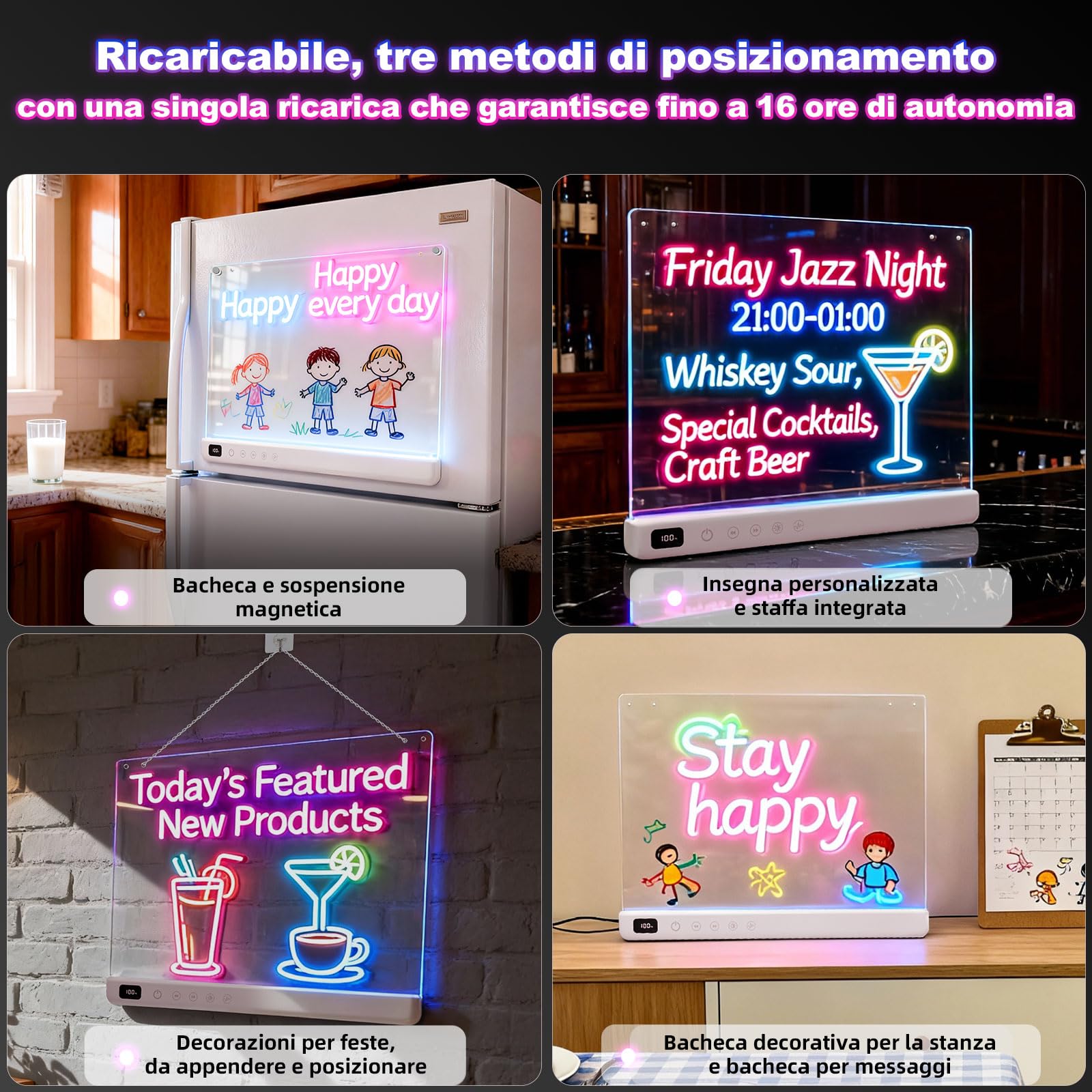 Lavagna luminosa a LED per bambini con 13 effetti luminosi, lampada da disegno ricaricabile a LED per bambini 35 * 25 cm, tablet da disegno con luce al neon Regali per Natale Regali di compleanno