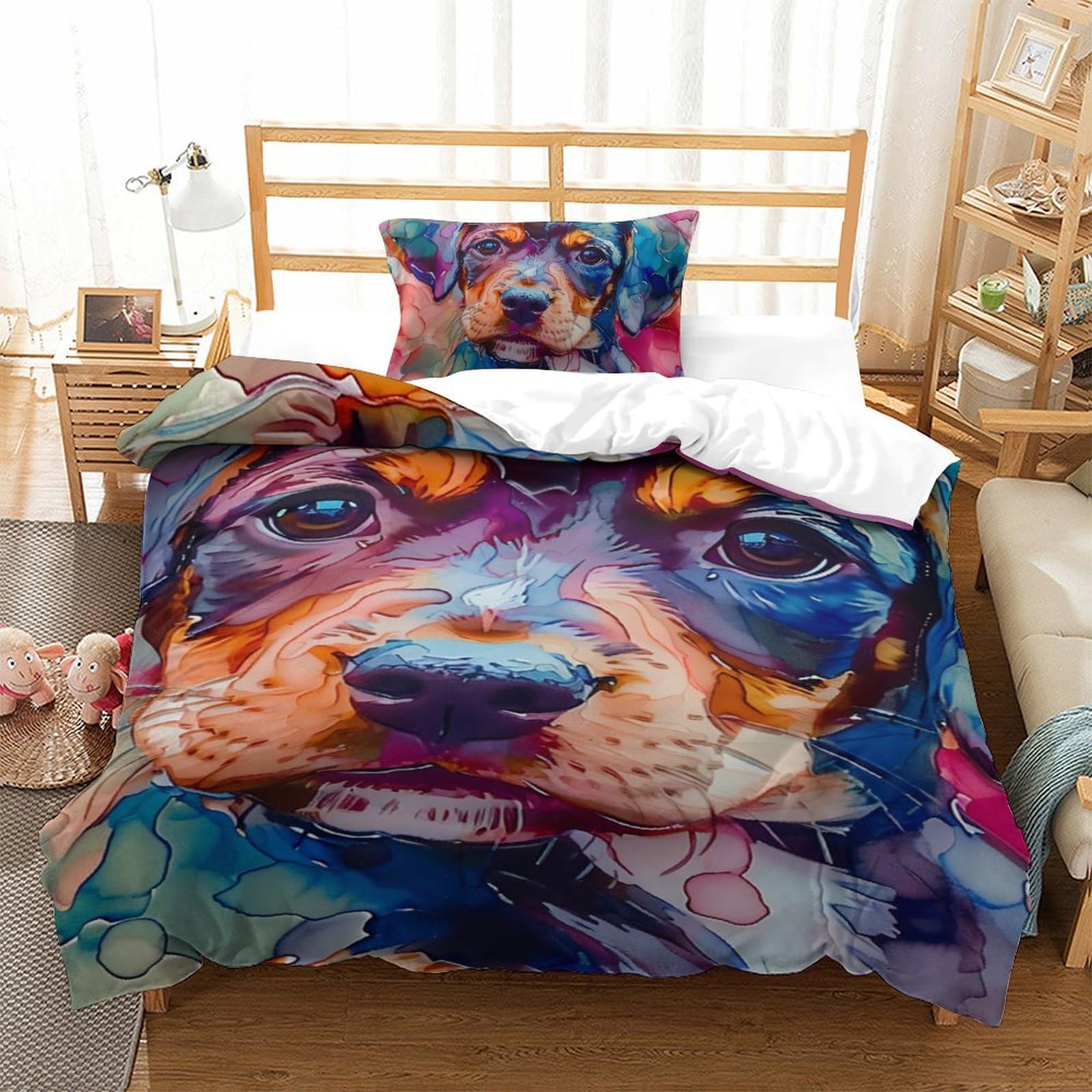 Parure de lit douce avec fermeture éclair et motif chiot imprimé 3D