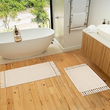 Amazon.com: KIBAGA Set of 2 Soft Boho Bathroom Rugs with Tassels ...