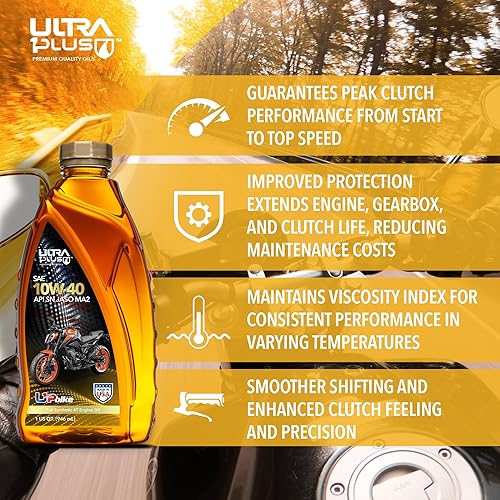 Miniatura 5 de ULTRA 1PLUS 4T 10W-40 Aceite para motocicleta sintético completo API SN JASO MA2 - Aceite de motor 10W-40, 3 cuartos