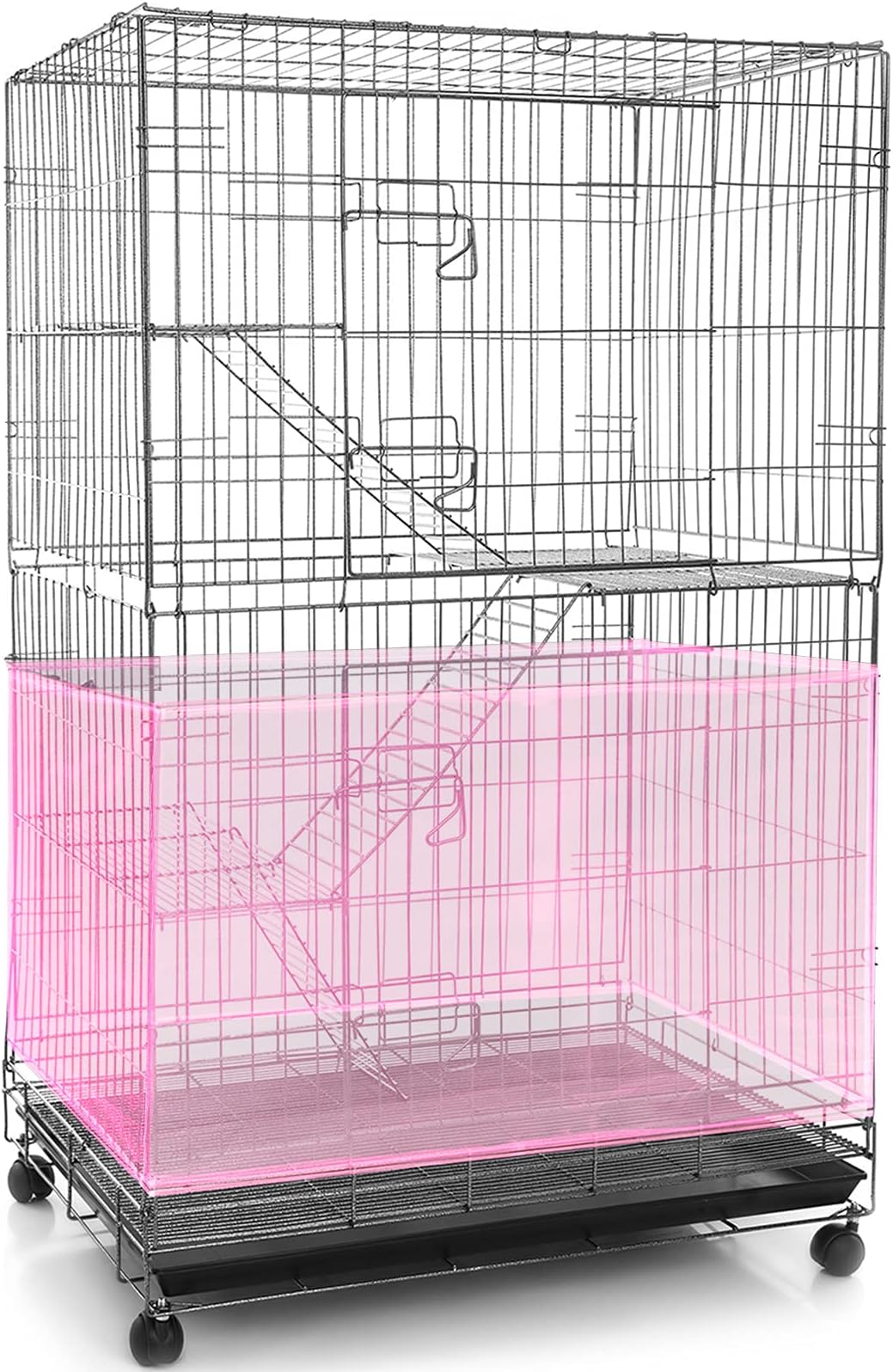 Adjustable Bird Cage Net Cover Birdcage Seed Feather Catcher Soft Skirt Guard Birdcage Nylon Mesh Netting for Parrot Parakeet Macaw Round Square Cages (Light Pink, 118 x 15 Inch/ 300 x 37 cm)