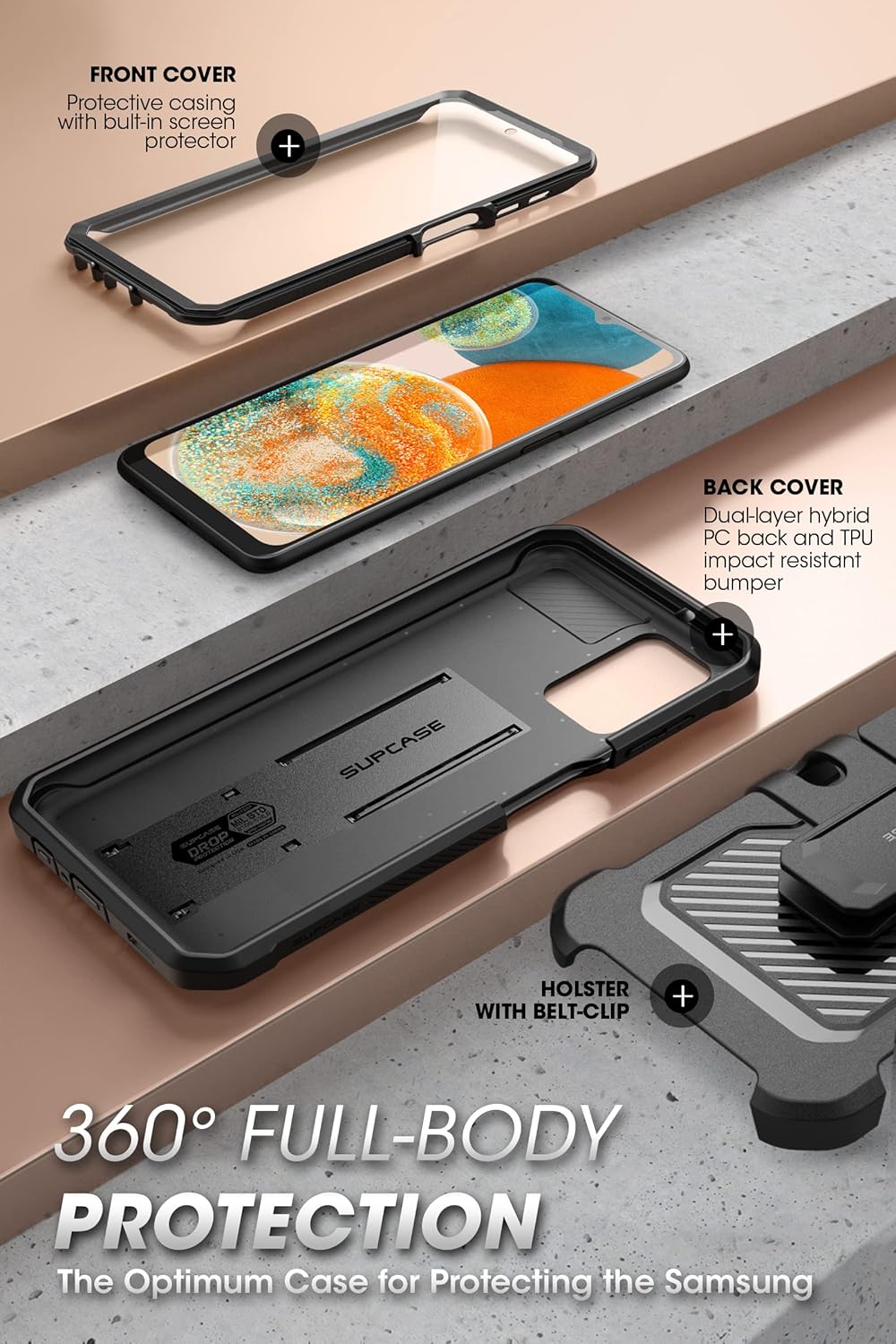 SUPCASE for Samsung Galaxy A23 5G Case with Stand (Unicorn Beetle Pro), [Built-in Screen Protector & Belt-Clip] Heavy Duty Full-Body Rugged Kickstand Protective Phone Case for Samsung A23 4G/5G, Black