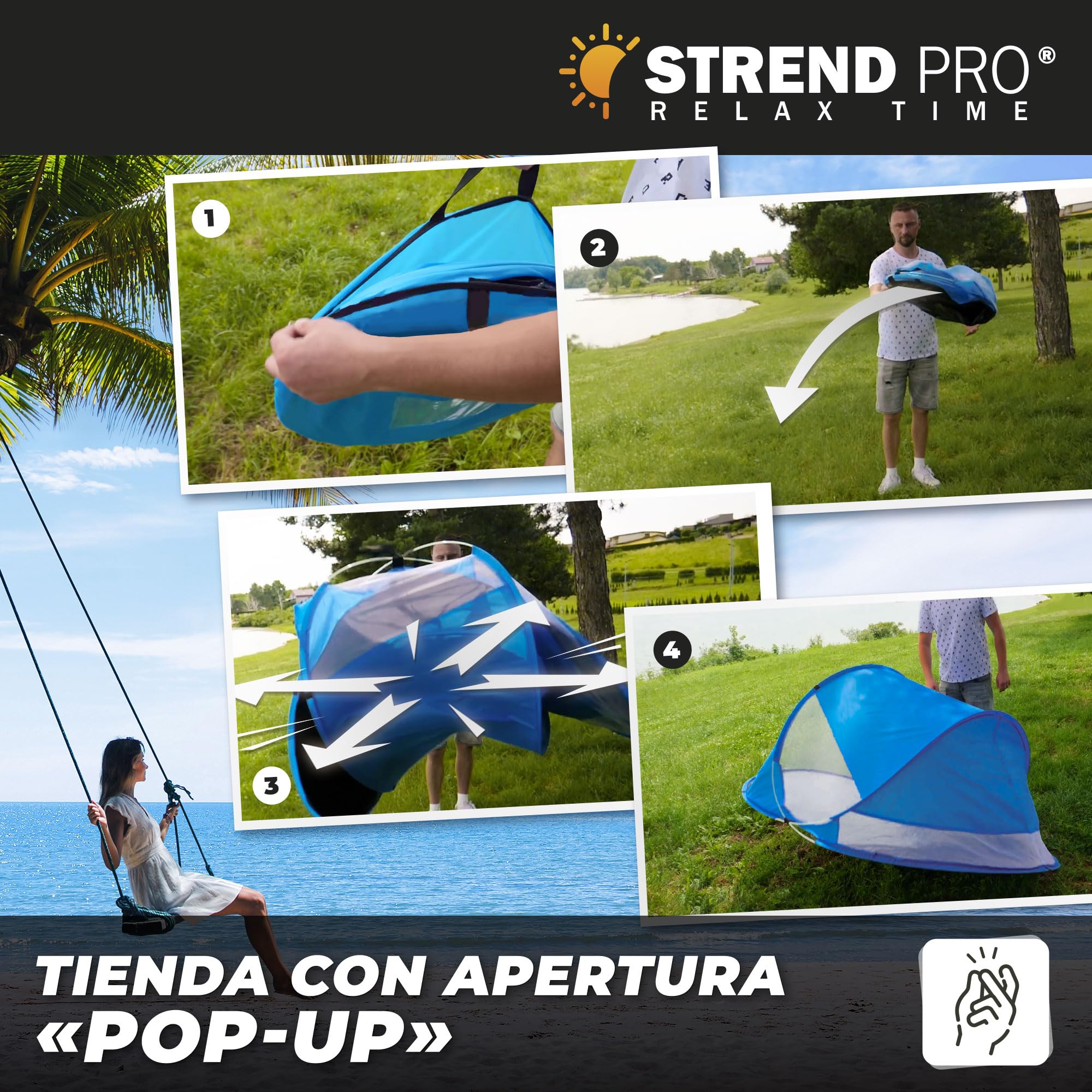 STREND PRO Tienda de campaña Pop Up 190x120x90 cm Protección UV Playa