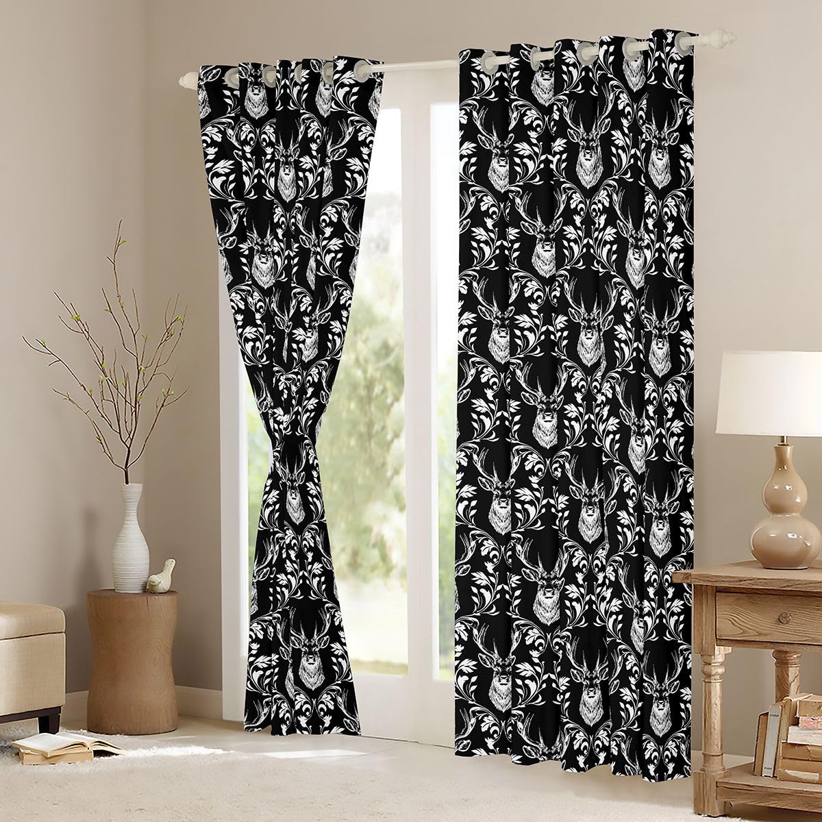 Homewish Tende per finestre rustiche damascate bianche, 117 x 183 cm, 2 pannelli, per ragazzi e ragazze, stile gotico, vintage, floreale, tende oscuranti vittoriane per camera da letto