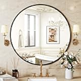 Sweetcrispy Black Round Wall Mirror 24 Inch, Bathroom Mirrors for Over Sink, Circle Mirror for Bathroom, Entryway, Bedroom, Vanity