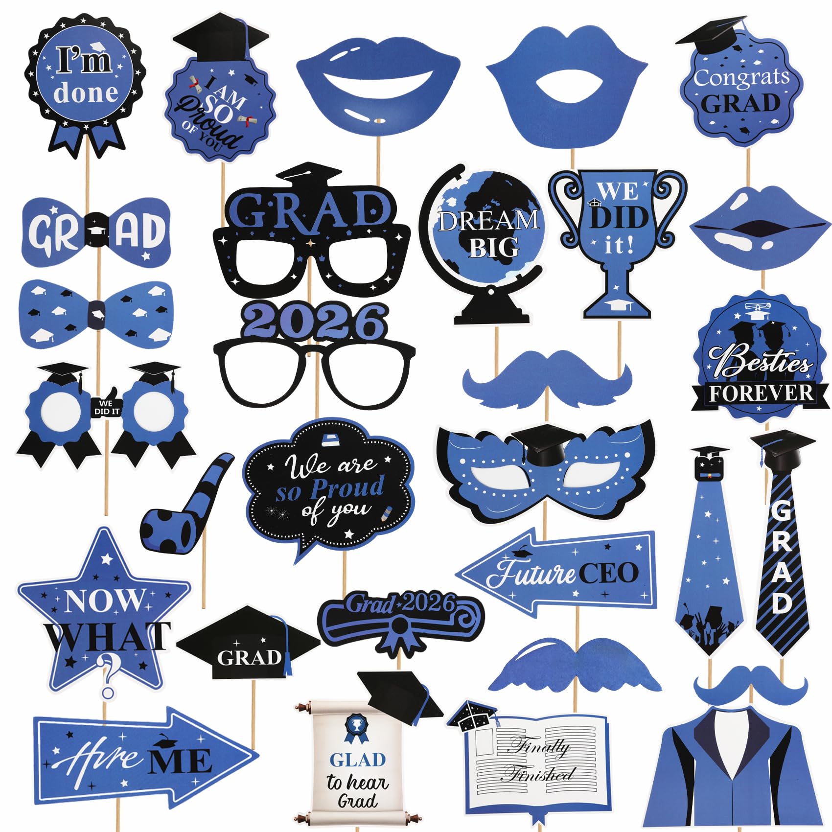 Accessoires pour photomaton de remise de diplôme 2026 bleu et kit de fournitures de fête