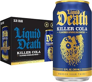 Liquid Death Killer Cola Sparkling Water - Low Sugar Soda Alternative, Huge Flavor, No Caffeine, 12oz 12-Pack