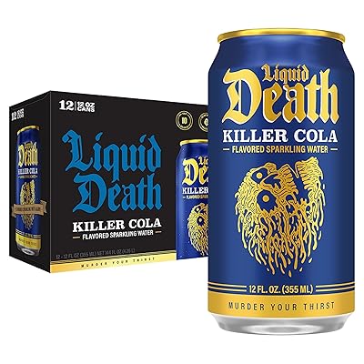 Liquid Death Soda-Flavored Sparkling Water - Killer Cola, Less Sugar, Huge Flavor, No Caffeine, No Artificial Sweeteners, 12 Fl Oz Pack of 12