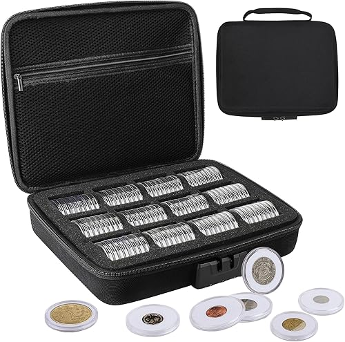 Cápsulas de monedas de 1.811 in con junta de espuma de 11 tamaños y caja organizadora de almacenamiento de plástico, estuche de almacenamiento de