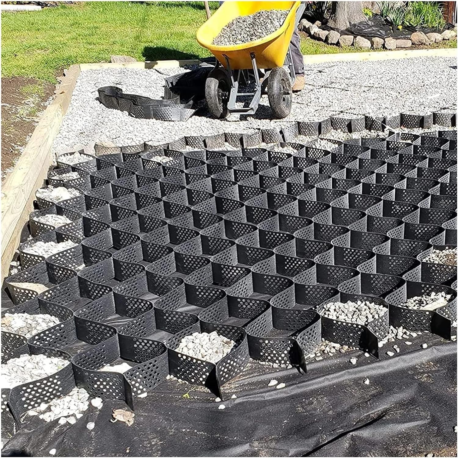 WaiDXn GYJ Heavy Duty Geo Grid for Retaining Walls/Driveway/Ground/Slopes, Foldable Scalable Garden Ground Grid Paver HY(4m x 6m (13ft x 19.5ft))