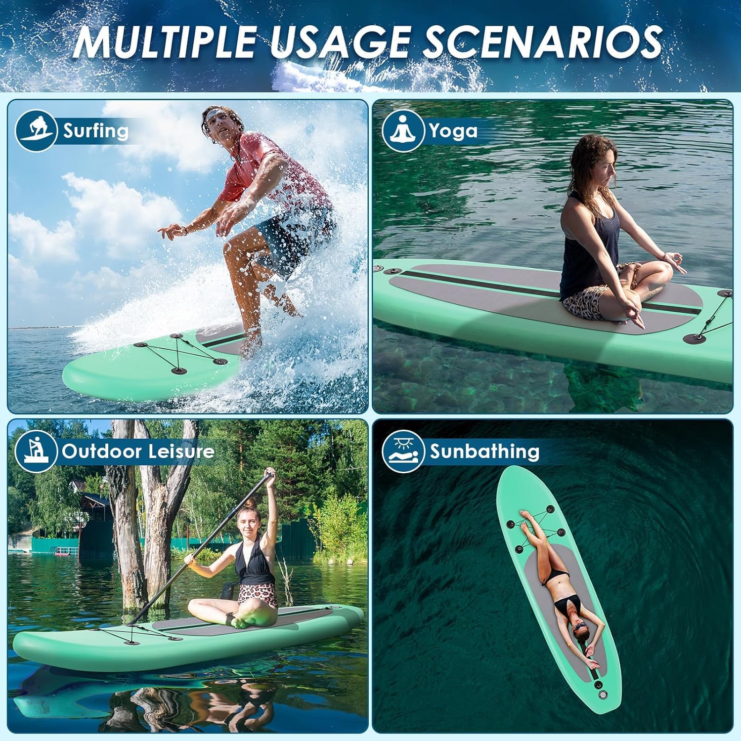 TLSUNNY 10FT Inflatable Stand Up Paddle Board, 3 Fins Paddleboard with Full SUP Accessories for All Skill Levels, przenośna dwukierunkowa pompka i torba do przenoszenia, do jogi Touring Fishing