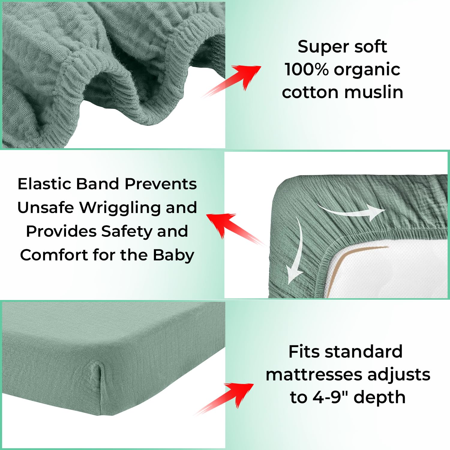 100% Cotton Muslin Crib Bedding Set - Green Fitted Crib Sheet & Security Baby Blanket | Newborn Essentials, Baby Bed, Baby Boy/Baby Girl Toys, Toddler Essentials, Baby Registry 1