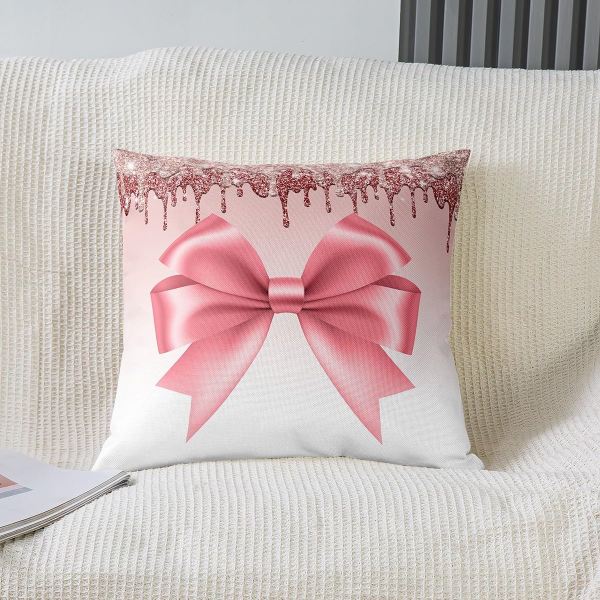 Funlucy Set di 2 federe decorative per cuscino, colore rosa cipria, con nappe, per casa, ufficio, divano, quadrato, 40,6 x 40,6 cm