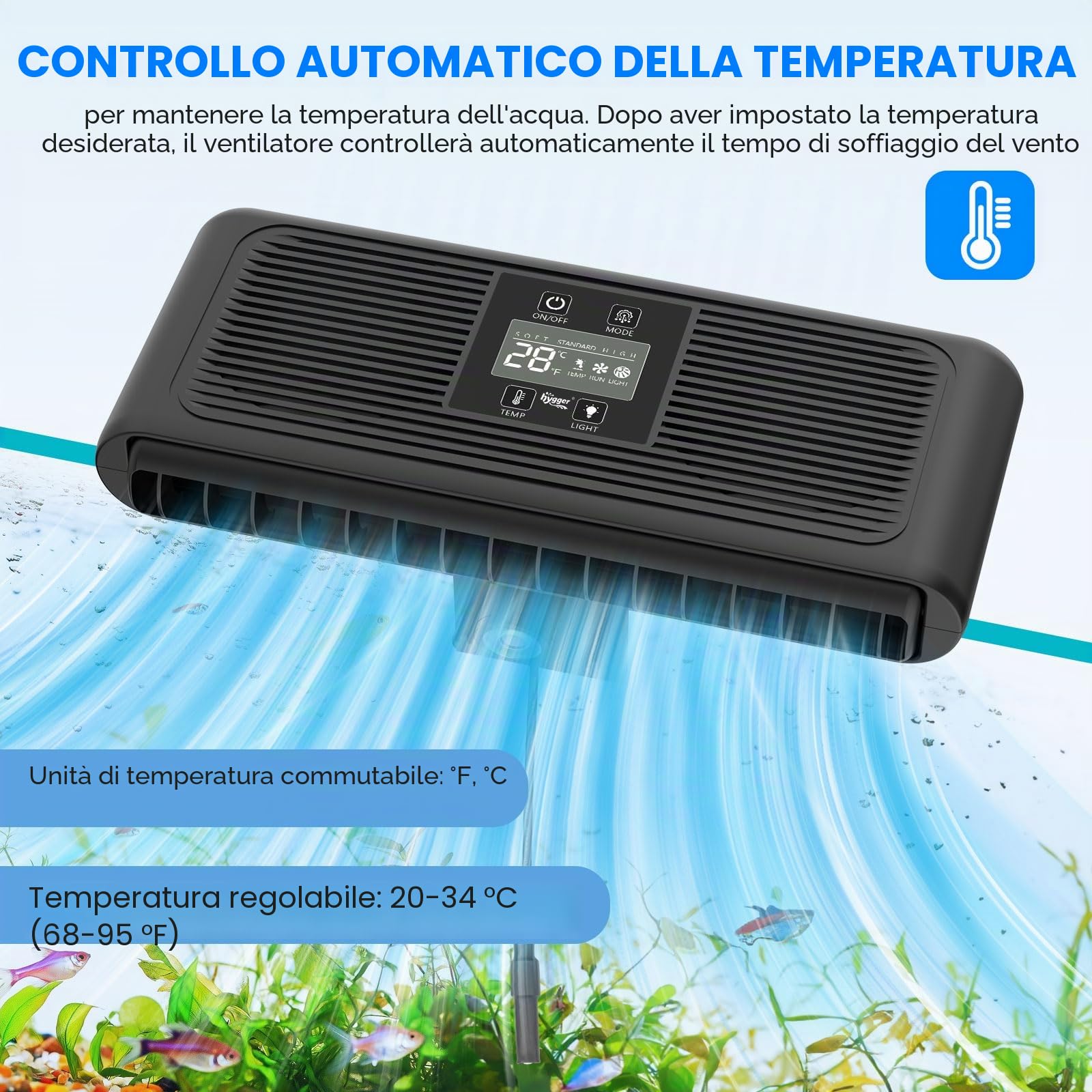 hygger Aquarium Cooler, Intelligent Automatische Temperaturregelung, Leiser Aquariumventilator, Einstellbare Luftgeschwindigkeit AquariumwasserküHler