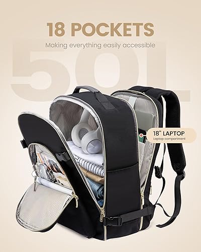 Miniatura 3 de LOVEVOOK Mochila de viaje para mujeres y hombres como artículo personal aprobado por vuelo, equipaje de 40 L, Negro -