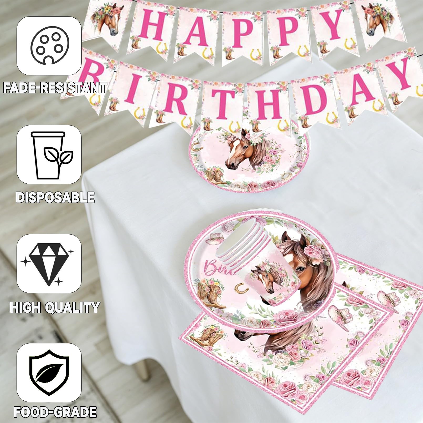 Pferde Partygeschirr Set, Geburtstag Deko, Geburtstag Partygeschirr, Partydeko Geburtsta g, Pferde Party Zubehör (Pferd-1)