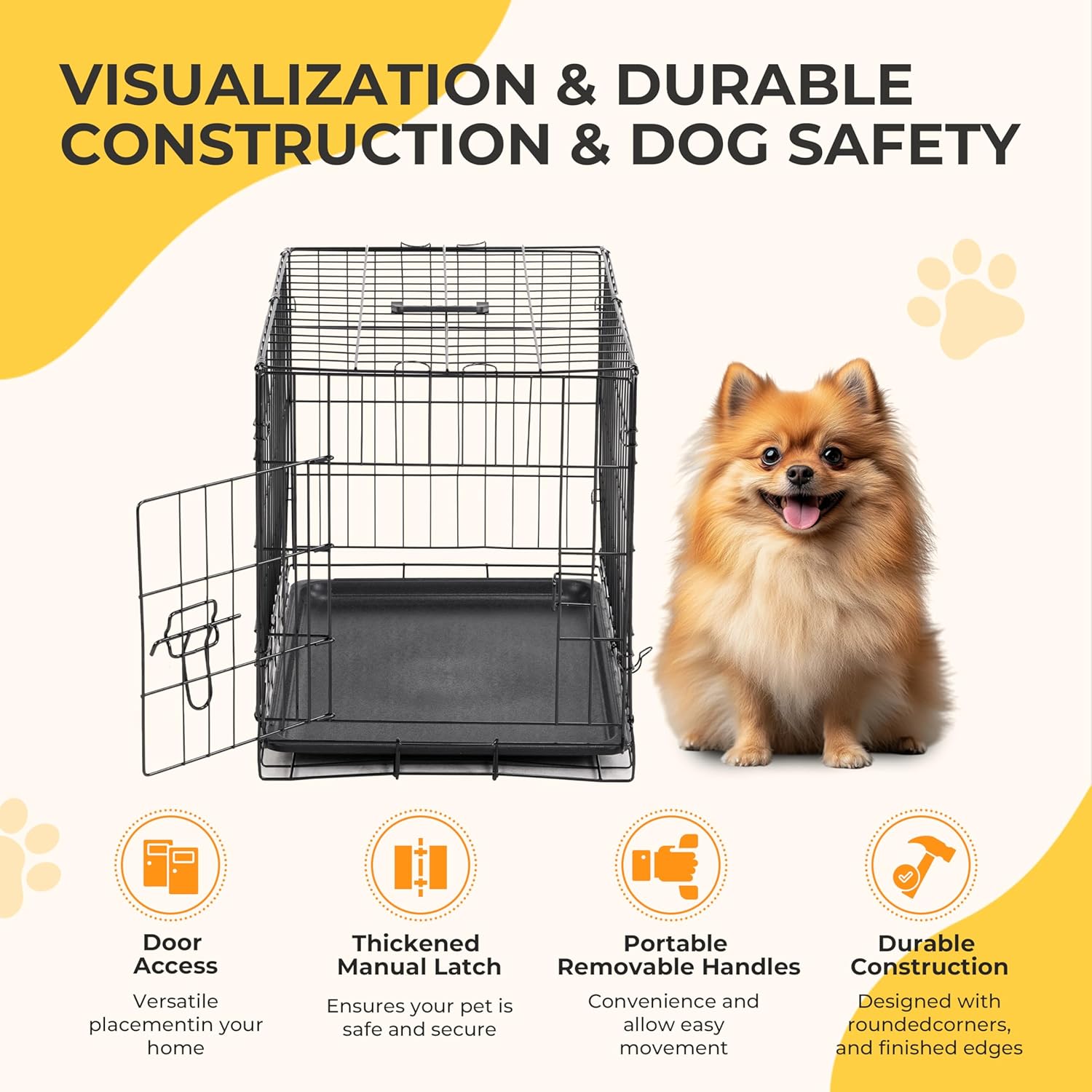 24 Inch Large Single Door Dog Crate for Pets with Divider Panel, Folding Metal Wire Kennel with Leak-Proof Tray, Secure Latches for Small Dogs, Ideal for Training & Travel