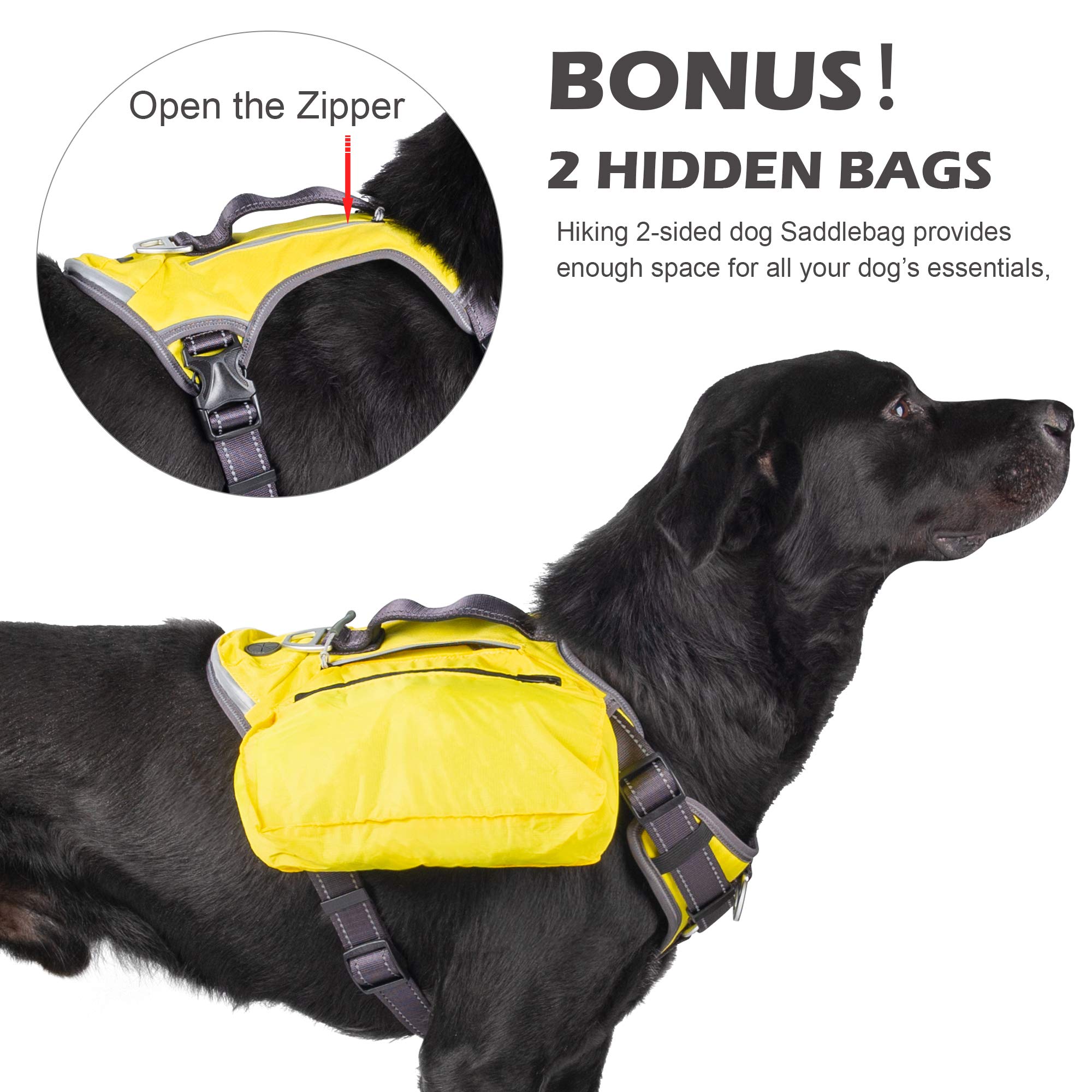 Fida Pettorina per cani anti-tiro, con borsa laterale, resistente, per viaggi, campeggio, escursionismo (giallo, S)
