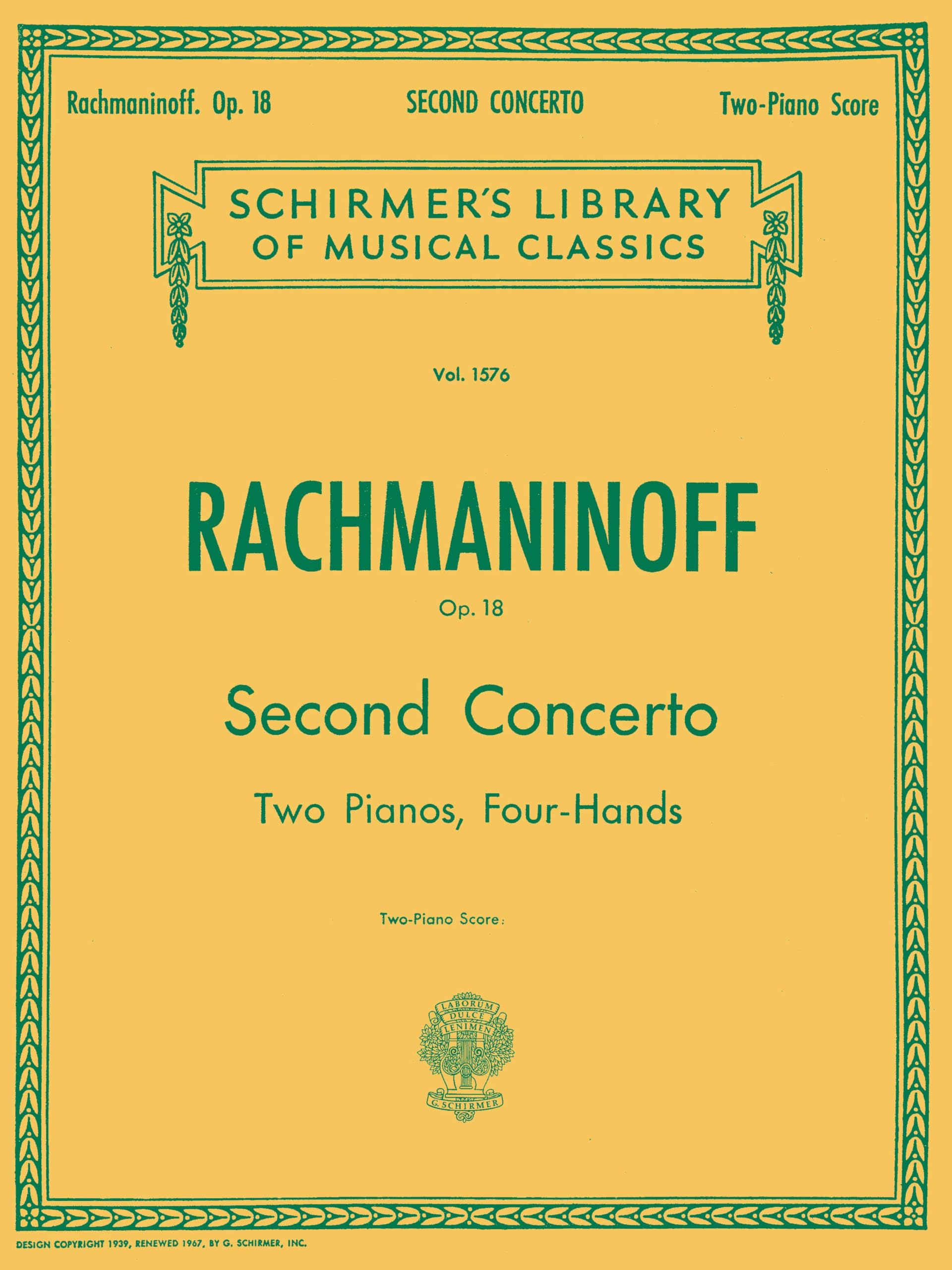 Sergei Rachmaninov Piano Concerto No.2 In C Minor Op.18 (2-Piano Scor: Schirmer'S Library of Musical Classics, Vol. 1576, 2 Pianos, 4 Hands Paperback – 23 Feb. 1998