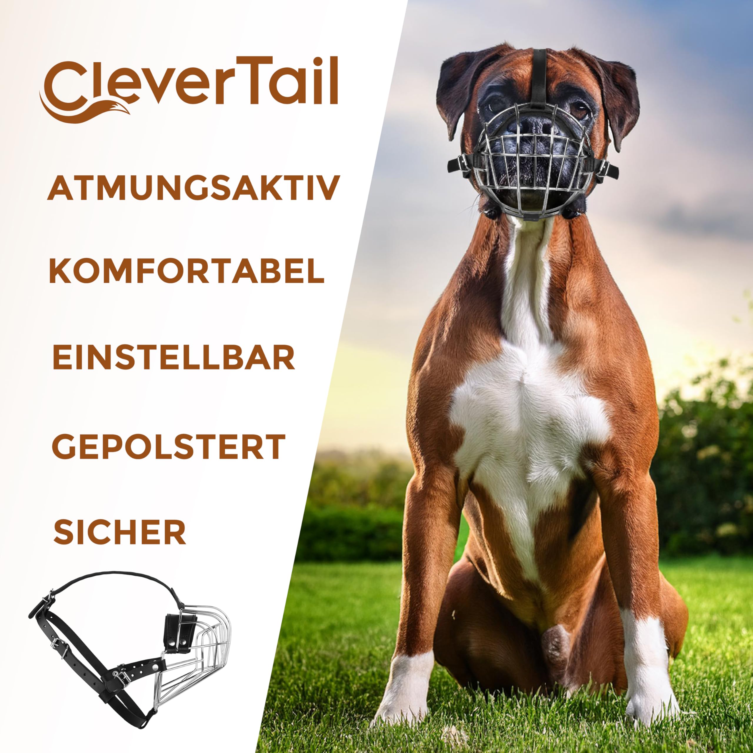 Metall-Maulkorb für große Hunde – Körbchen-Maulkorb mit verstellbaren Lederriemen – Käfig-Maulkorb zum Verhindern von Beißen für Hunde mit kurzer Schnauze, Boxer, Bulldogge